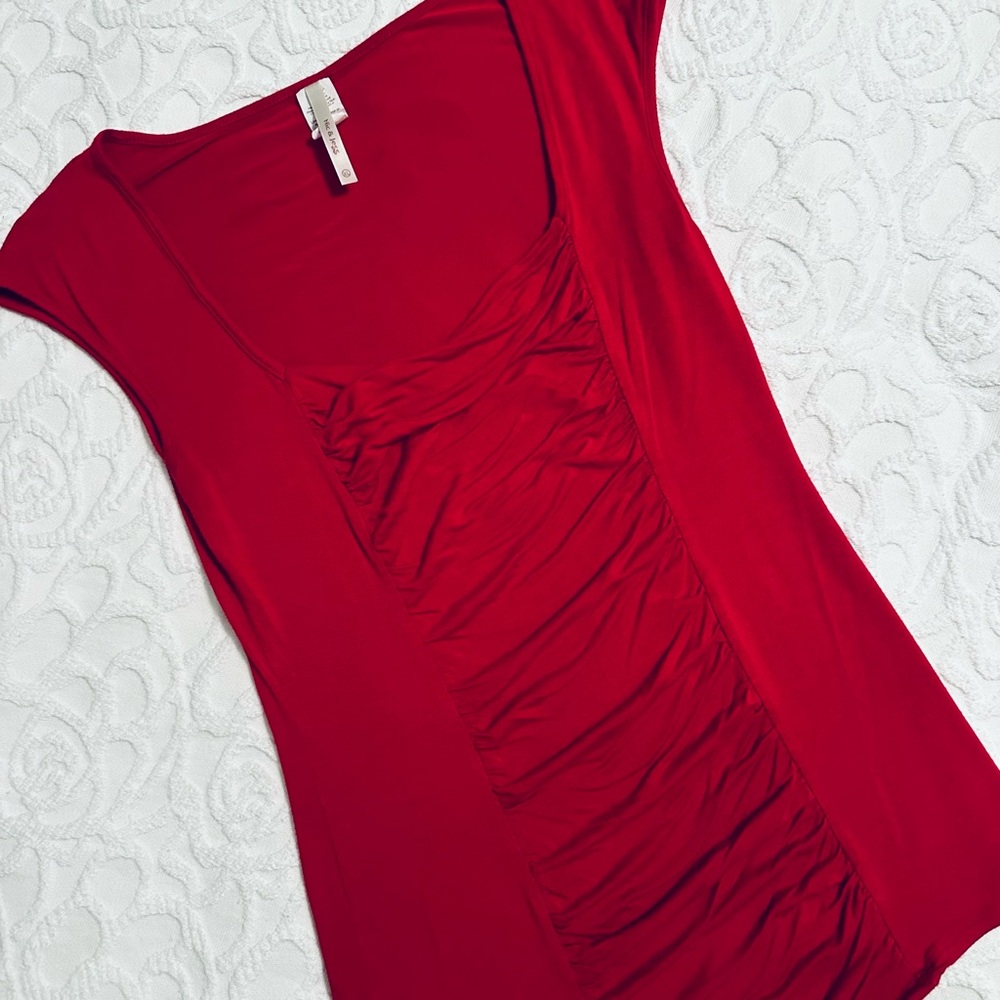 Red Ruched Sleeveless Blouse